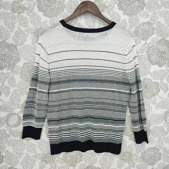 Theory Linen Blend Sweater Women's S Crewneck Striped 3397 - Picture 2 of 8